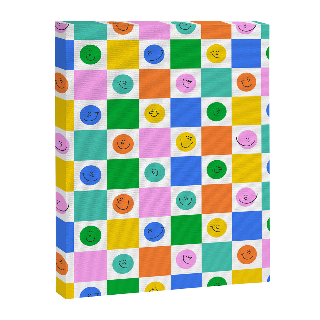 Colorful happy face checkered pattern art Canvas Print Gallery Image 8