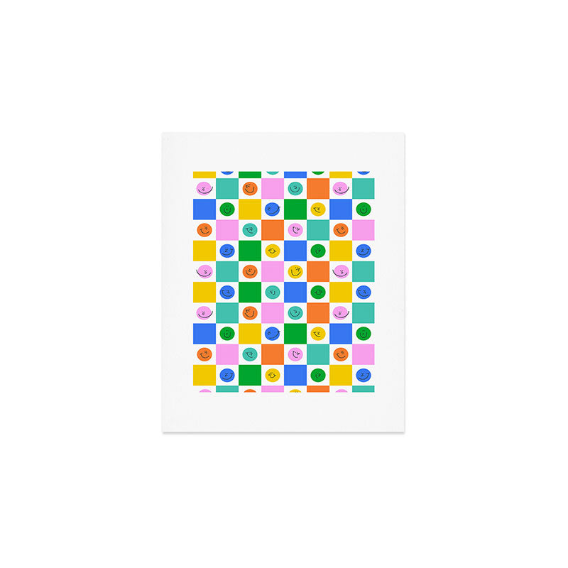 Colorful happy face checkered pattern art Art Print Gallery Image 1