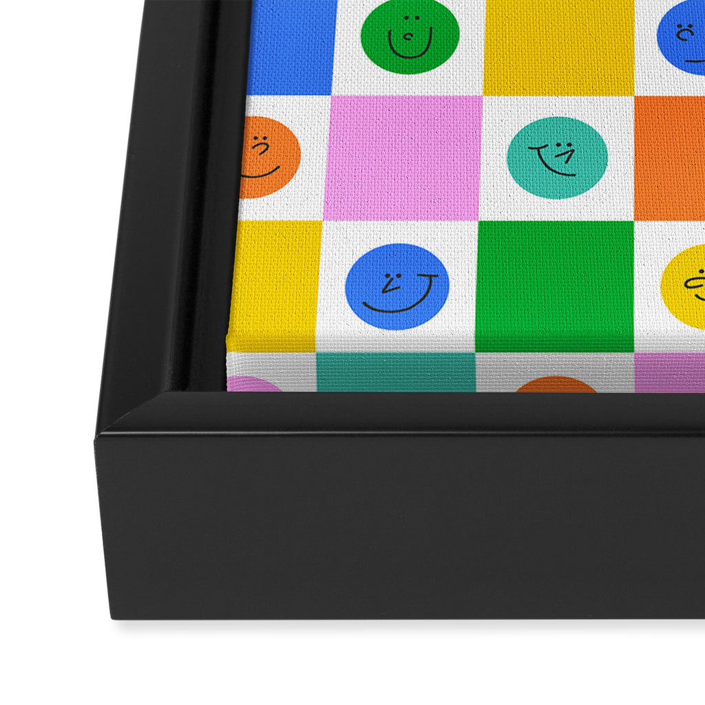 Colorful happy face checkered pattern art Framed Canvas Print Gallery Image 3