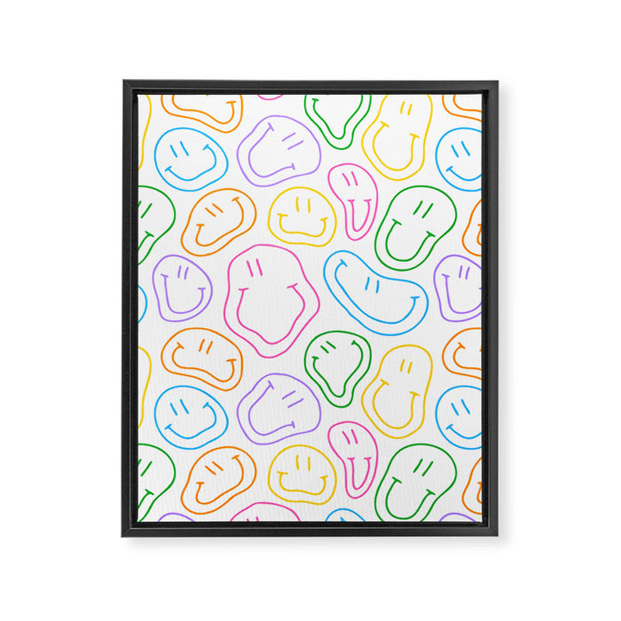 Colorful happy smiling face cartoon pattern Framed Canvas Print Gallery Image 1