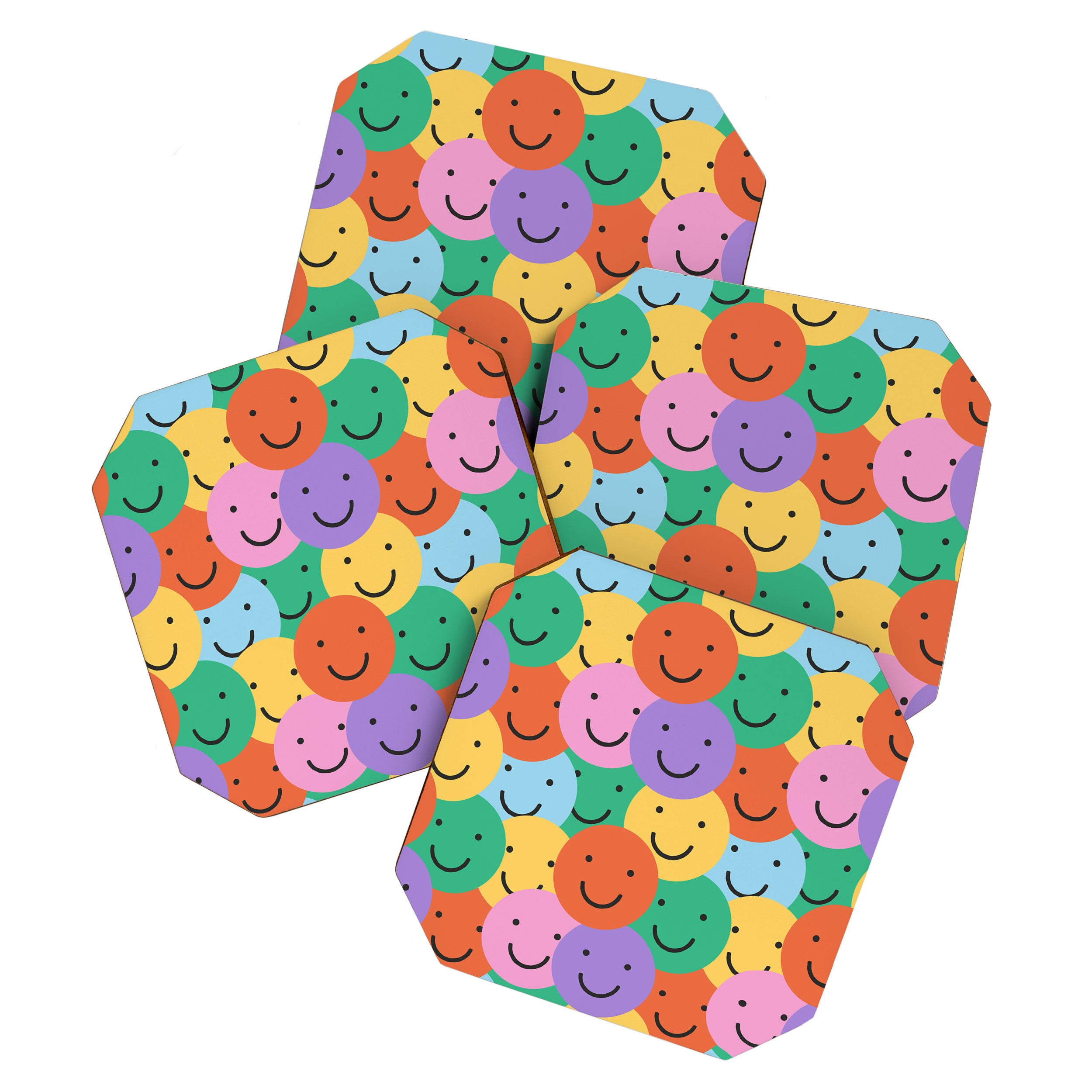 Colorful happy smiling face pattern Coaster Gallery Image 1