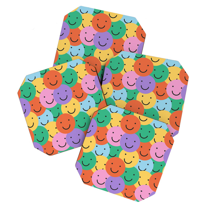 Colorful happy smiling face pattern Coaster Gallery Image 1