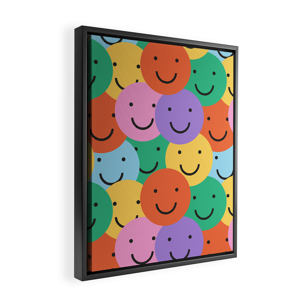 Colorful happy smiling face pattern Framed Canvas Print Gallery Image 2
