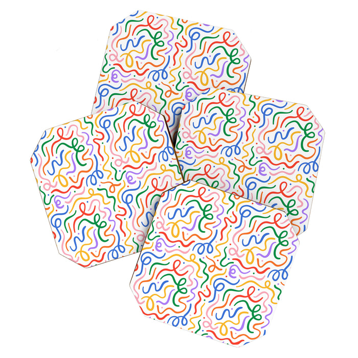 Colorful line doodle art pattern Coaster Gallery Image 1