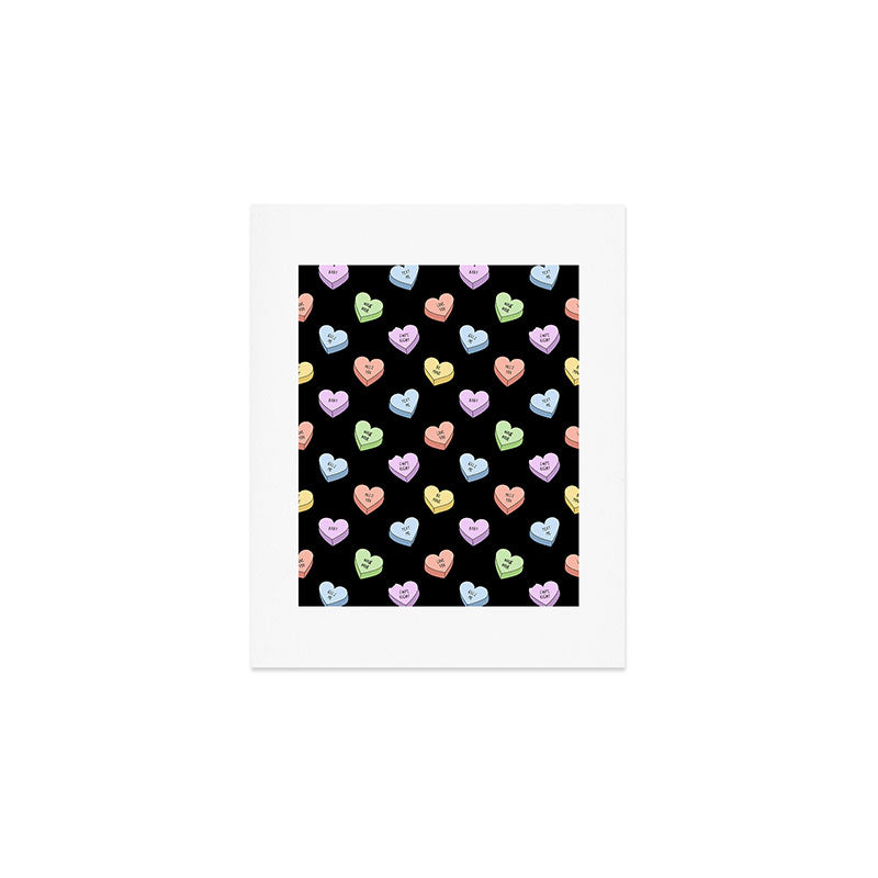 Colorful love heart candy pattern Art Print Gallery Image 1