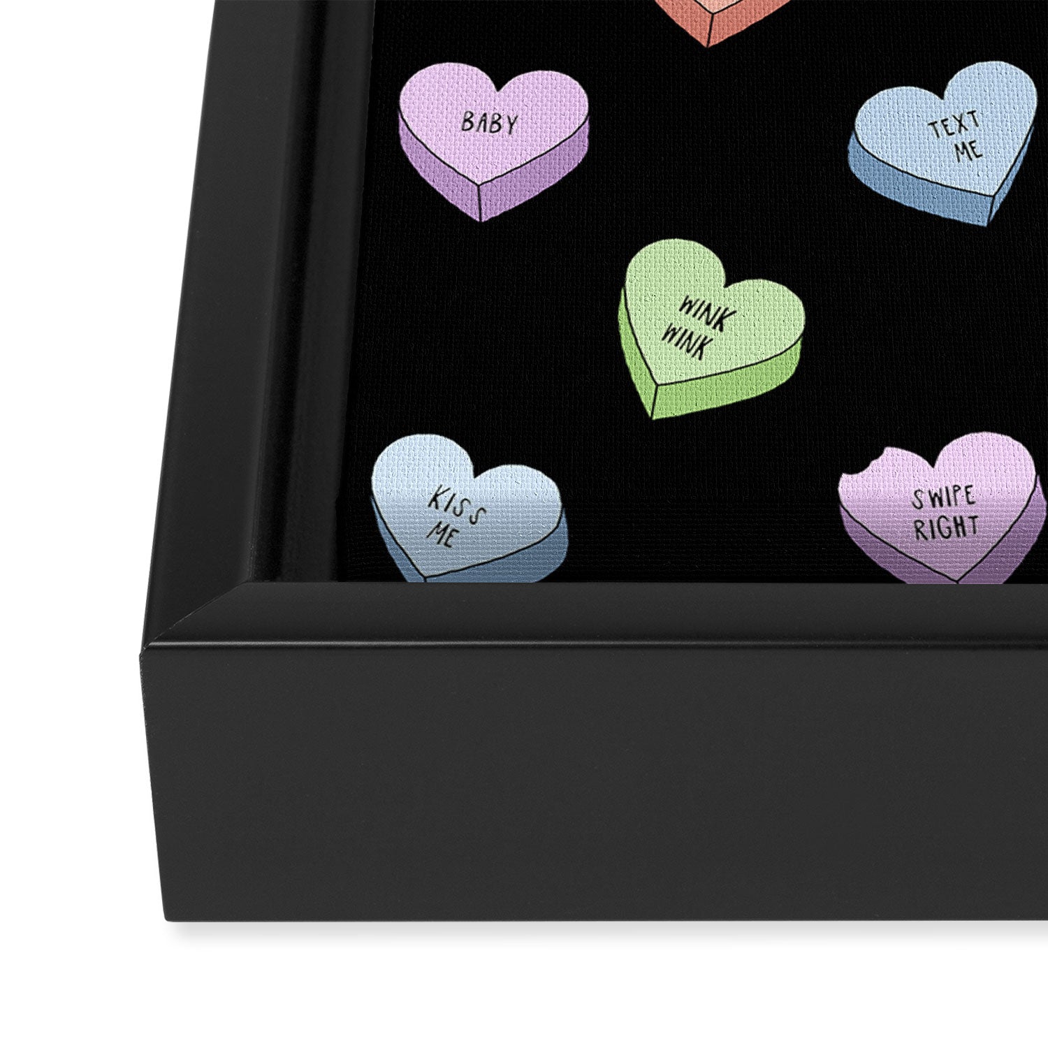 Colorful love heart candy pattern Framed Canvas Print Gallery Image 3