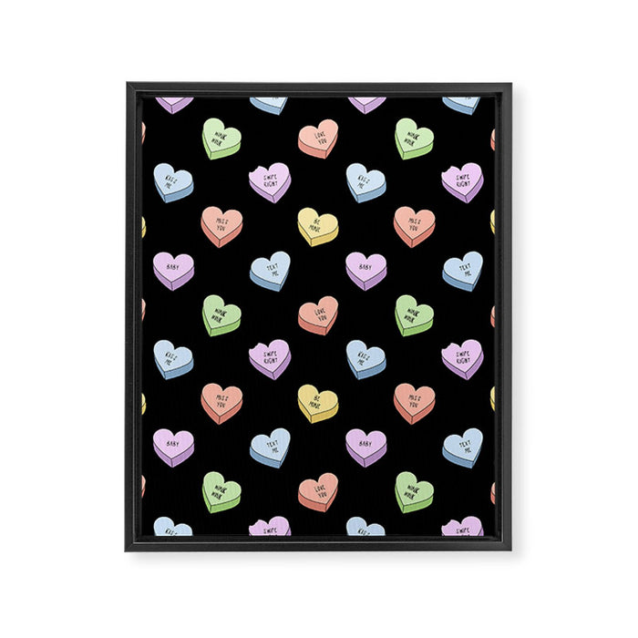 Colorful love heart candy pattern Framed Canvas Print Gallery Image 1