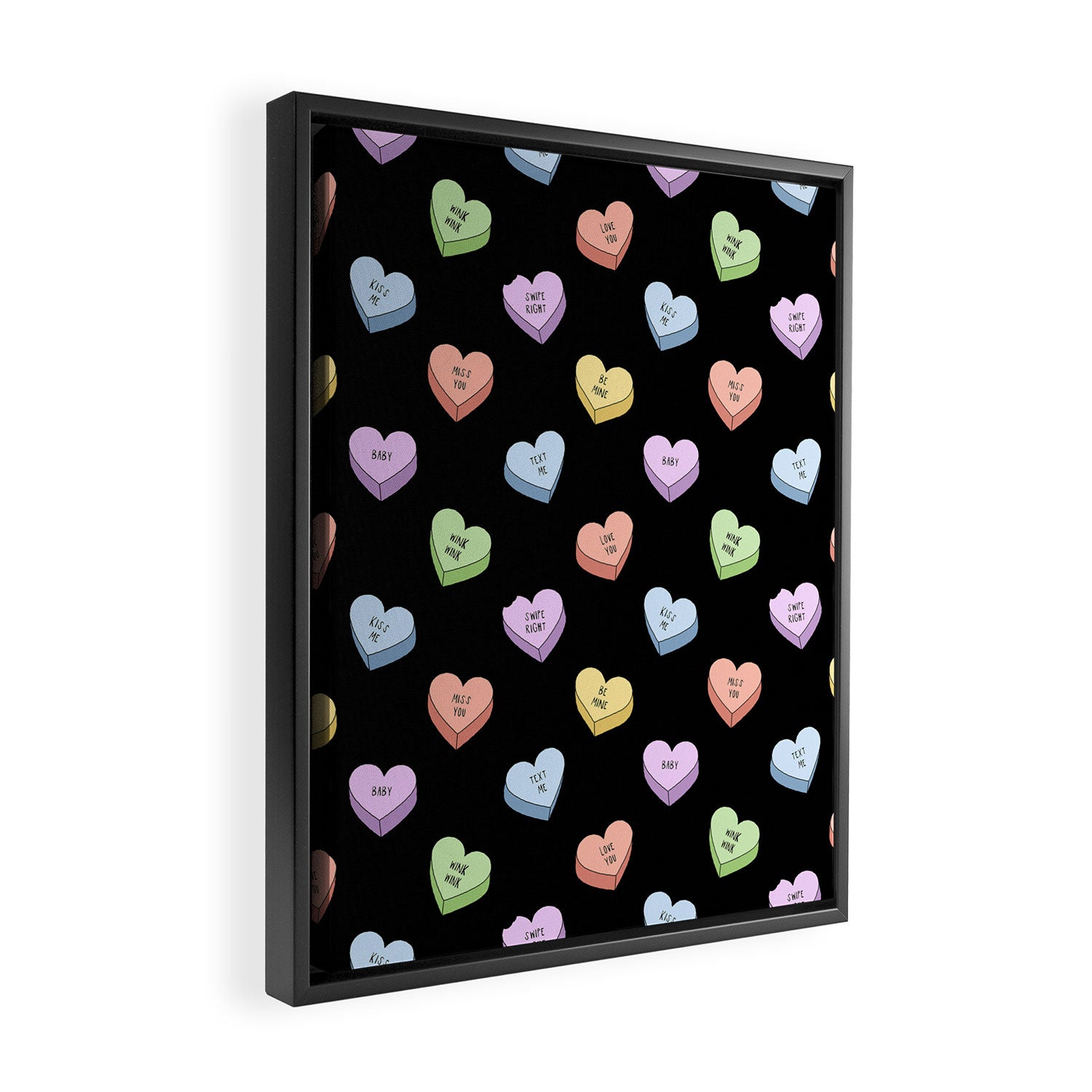 Colorful love heart candy pattern Framed Canvas Print Gallery Image 2