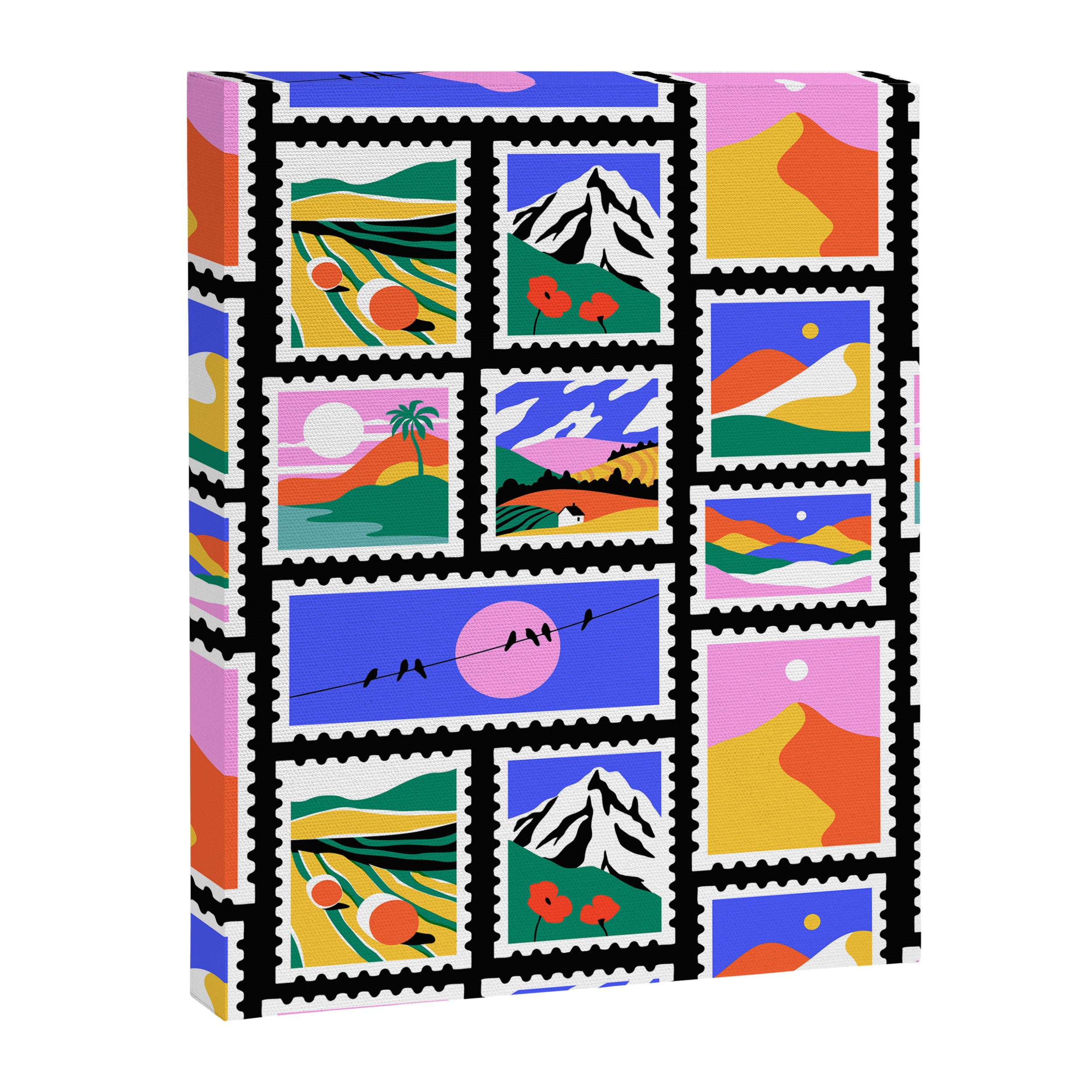 Colorful nature landscape post card stamp pattern Canvas Print Gallery Image 8