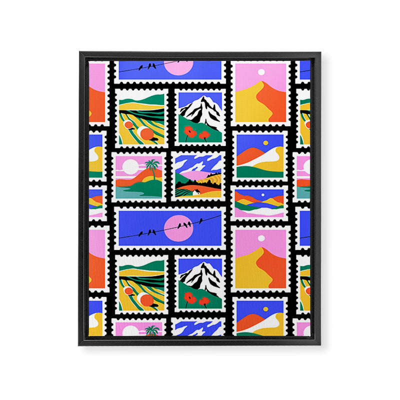 Colorful nature landscape post card stamp pattern Framed Canvas Print Gallery Image 8