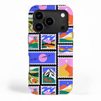 Colorful nature landscape post card stamp pattern iPhone Case Gallery Image 1
