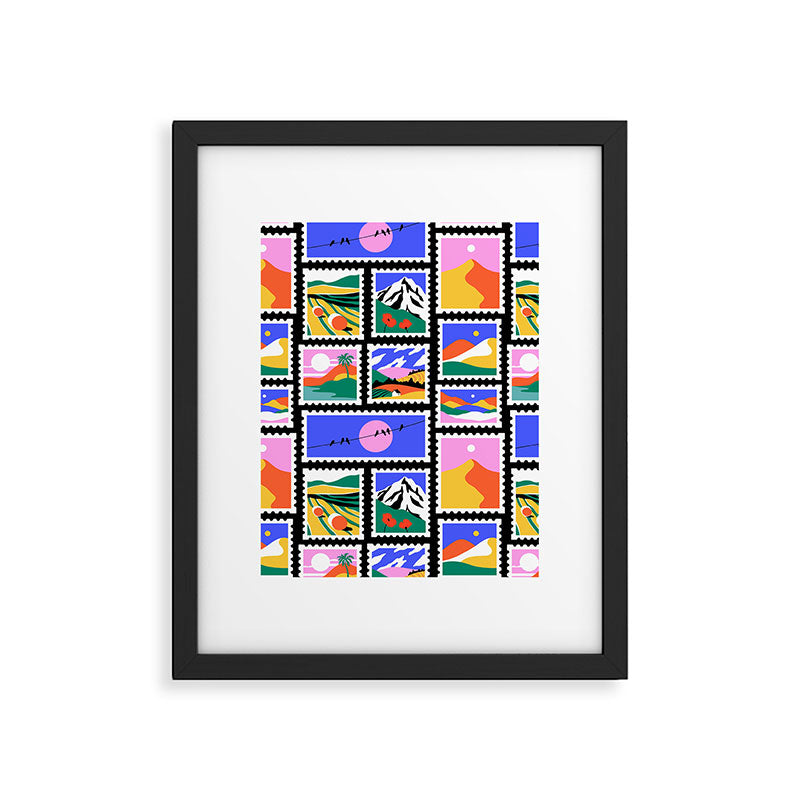 Colorful nature landscape post card stamp pattern Framed Art Print Gallery Image 6