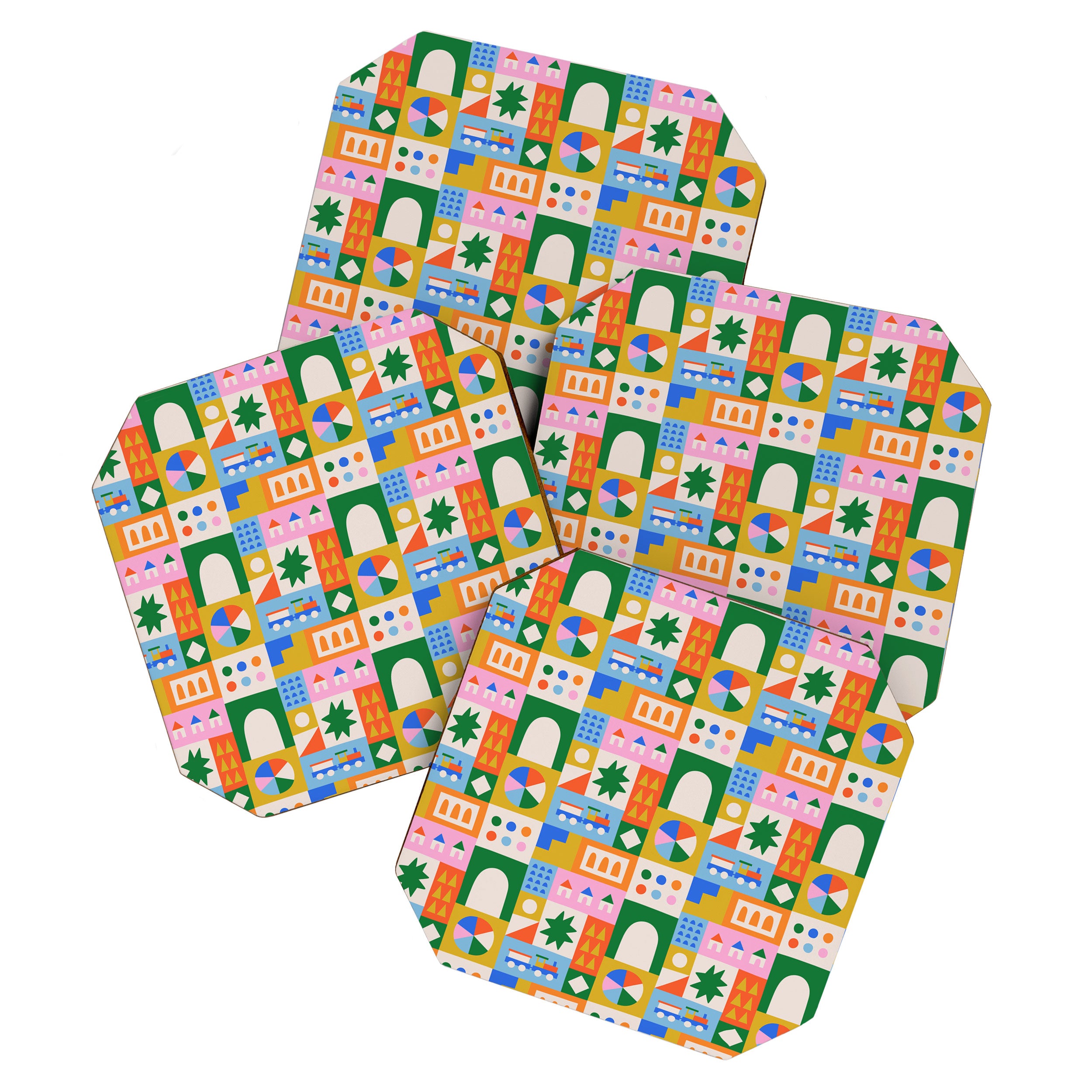 Colorful nordic children toy doodle art pattern Coaster Gallery Image 1