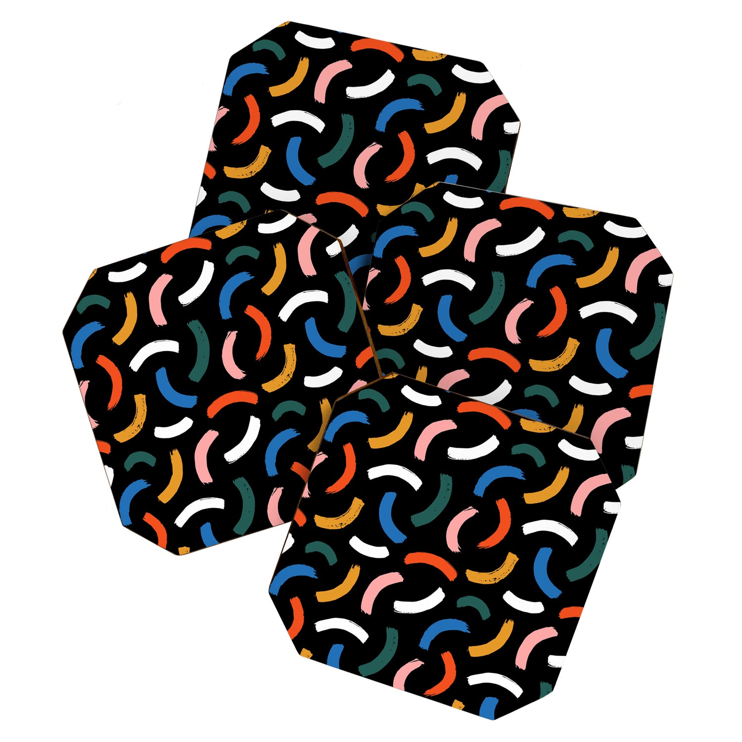Colorful paint brush stroke line art pattern Coaster Gallery Image 1