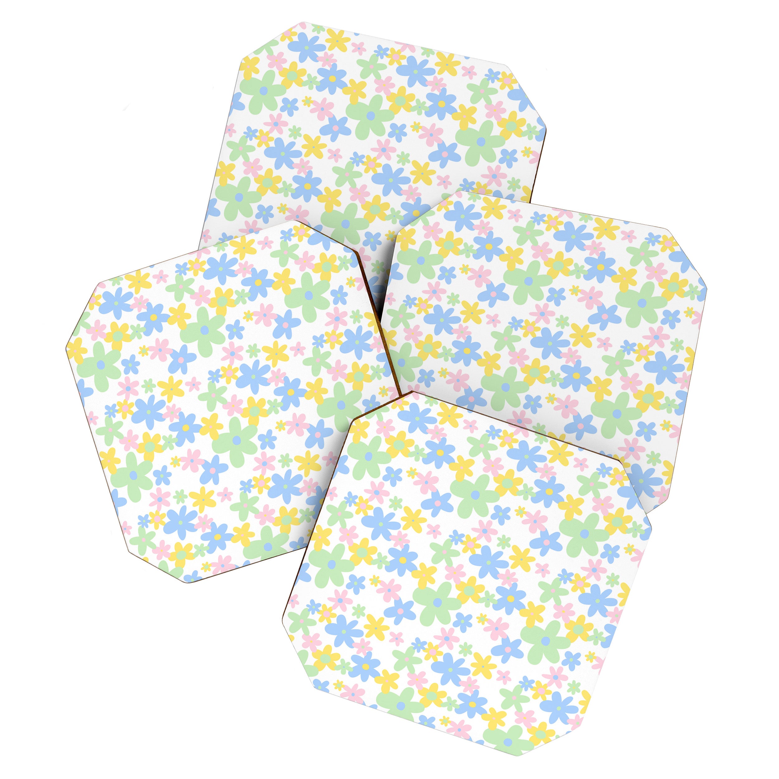 Colorful pastel flower art pattern Coaster Gallery Image 1