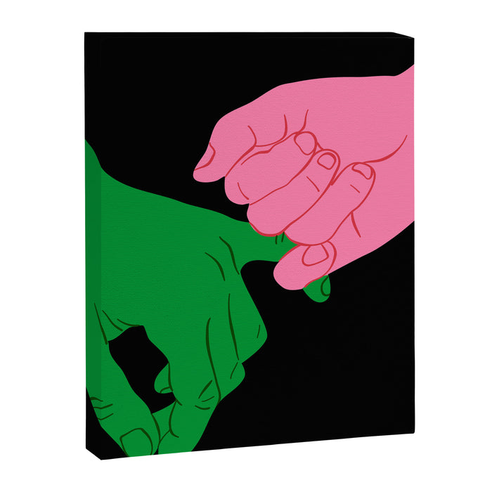 Colorful people holding hands flat cartoon illustration print Canvas Print Gallery Image 1