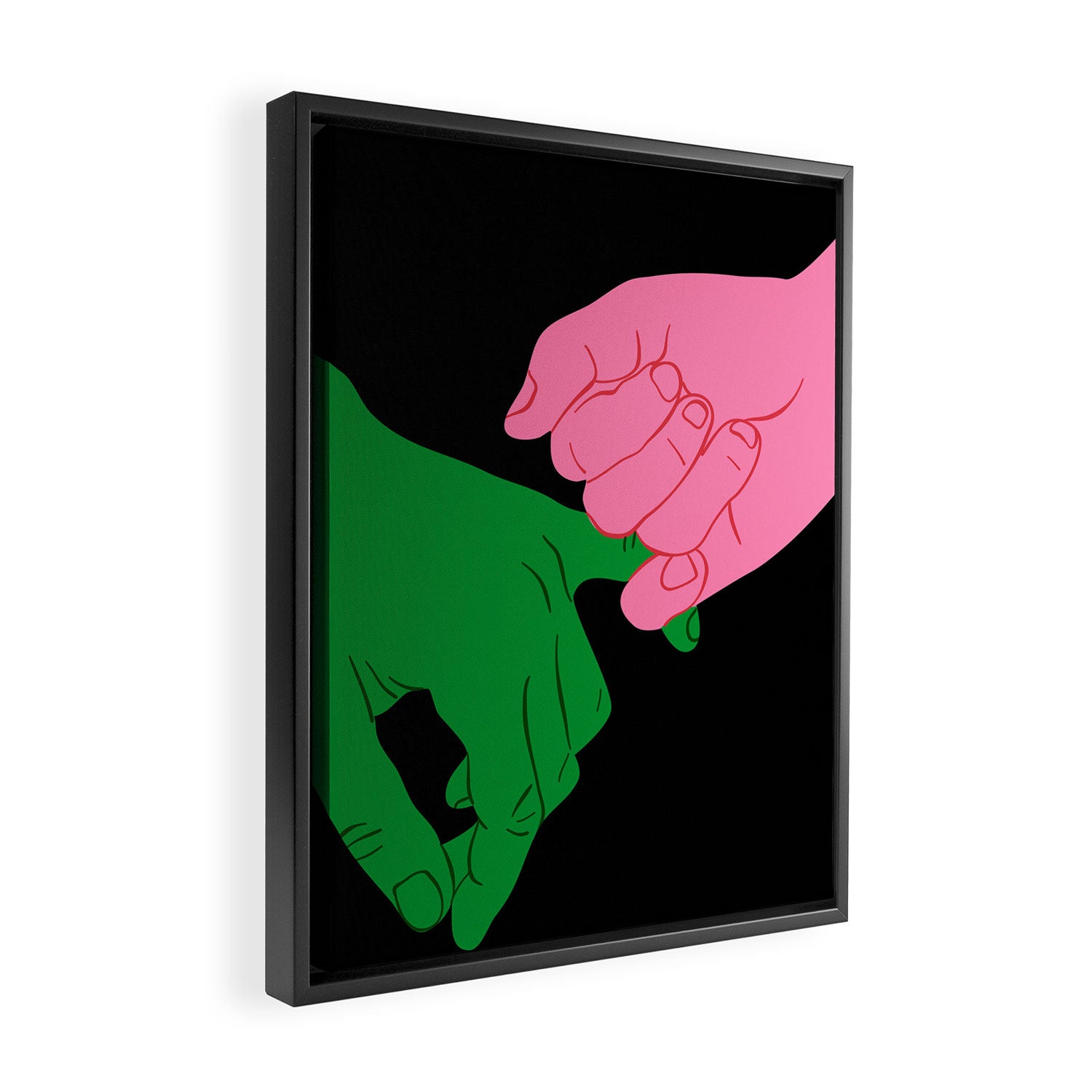 Colorful people holding hands flat cartoon illustration print Framed Canvas Print Gallery Image 2
