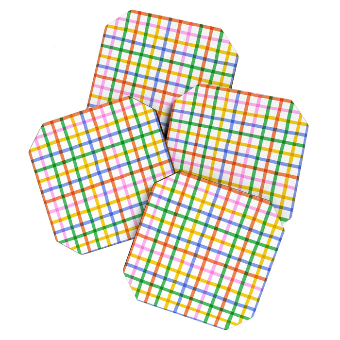 Colorful plaid line grid pattern Coaster Gallery Image 1