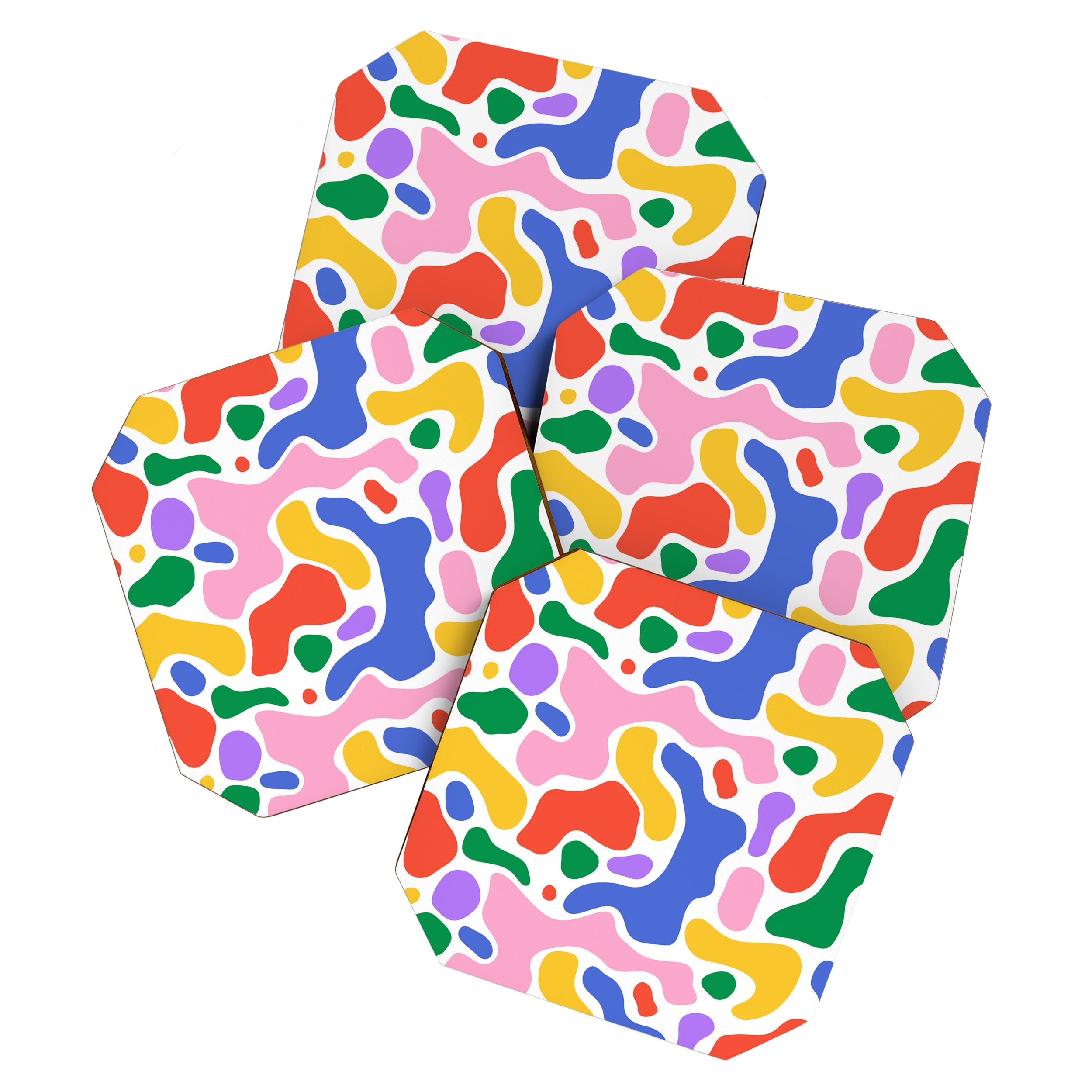 Colorful rainbow organic shape art pattern Coaster Gallery Image 1