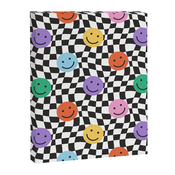 Colorful retro checkered happy face pattern Canvas Print Gallery Image 1