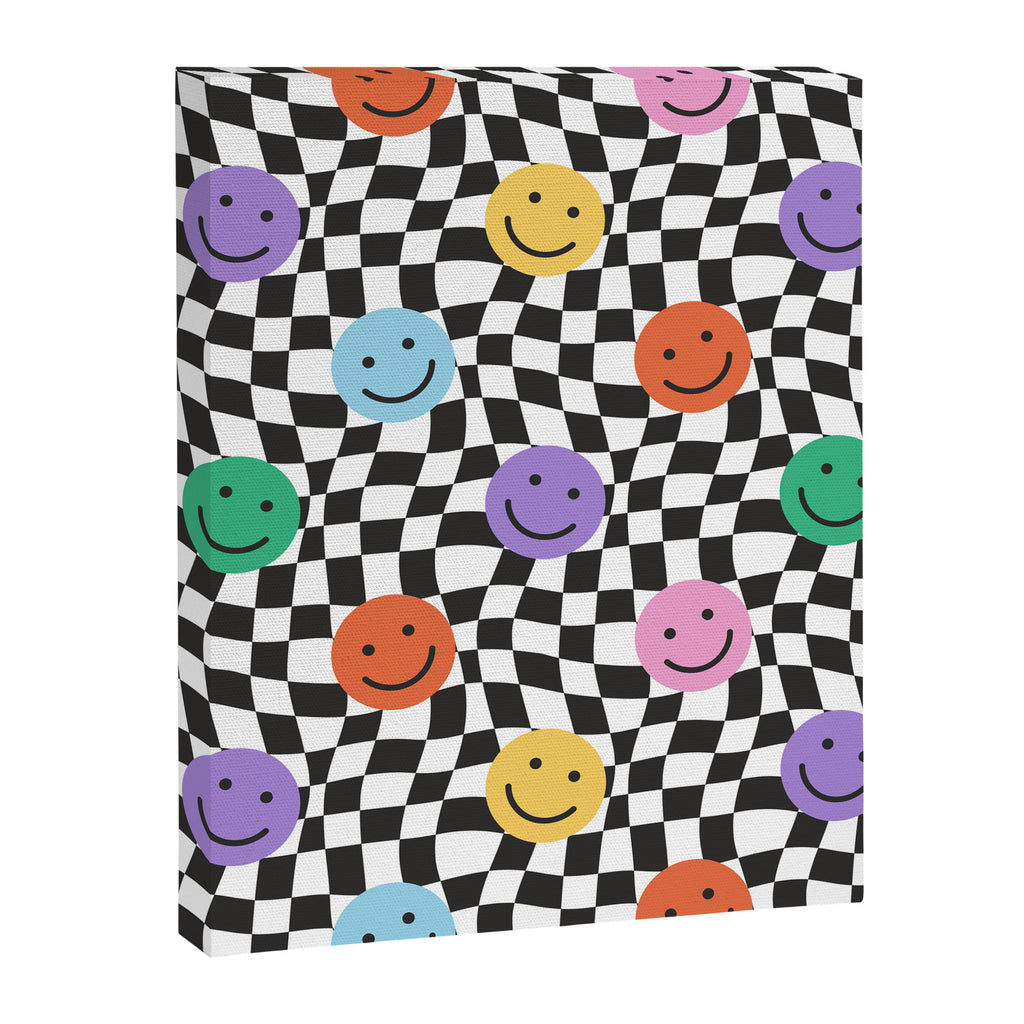Colorful retro checkered happy face pattern Canvas Print Gallery Image 8