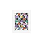Colorful retro checkered happy face pattern Art Print Gallery Image 1