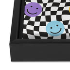 Colorful retro checkered happy face pattern Framed Canvas Print Gallery Image 3