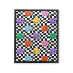Colorful retro checkered happy face pattern Framed Canvas Print Gallery Image 8