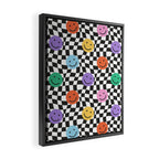 Colorful retro checkered happy face pattern Framed Canvas Print Gallery Image 2