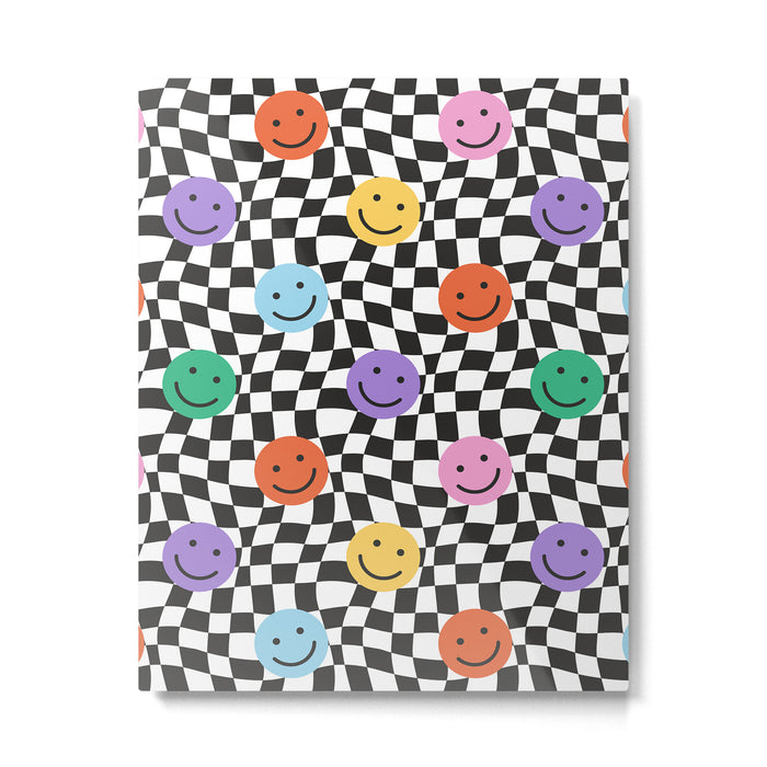 Colorful retro checkered happy face pattern Metal Print Gallery Image 1