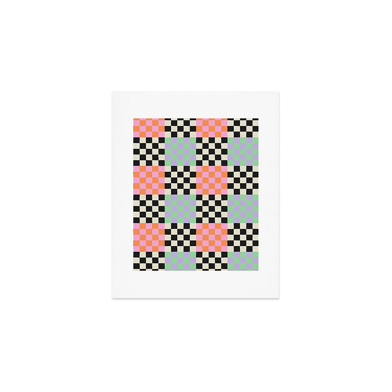 Colorful retro checkered patchwork pattern Art Print Gallery Image 1