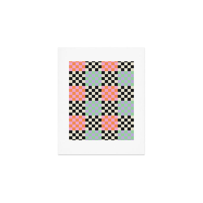 Colorful retro checkered patchwork pattern Art Print Gallery Image 1