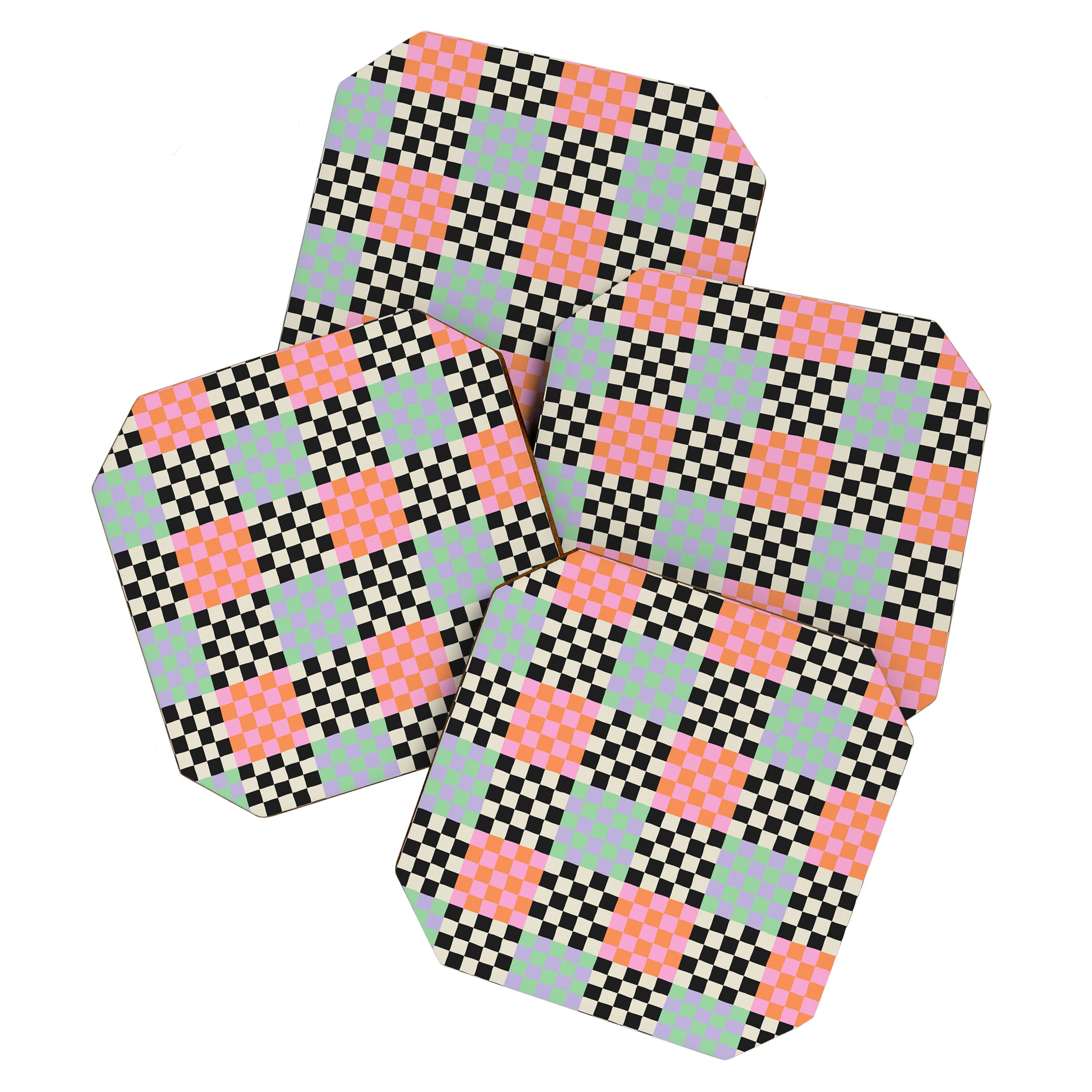 Colorful retro checkered patchwork pattern Coaster Gallery Image 1