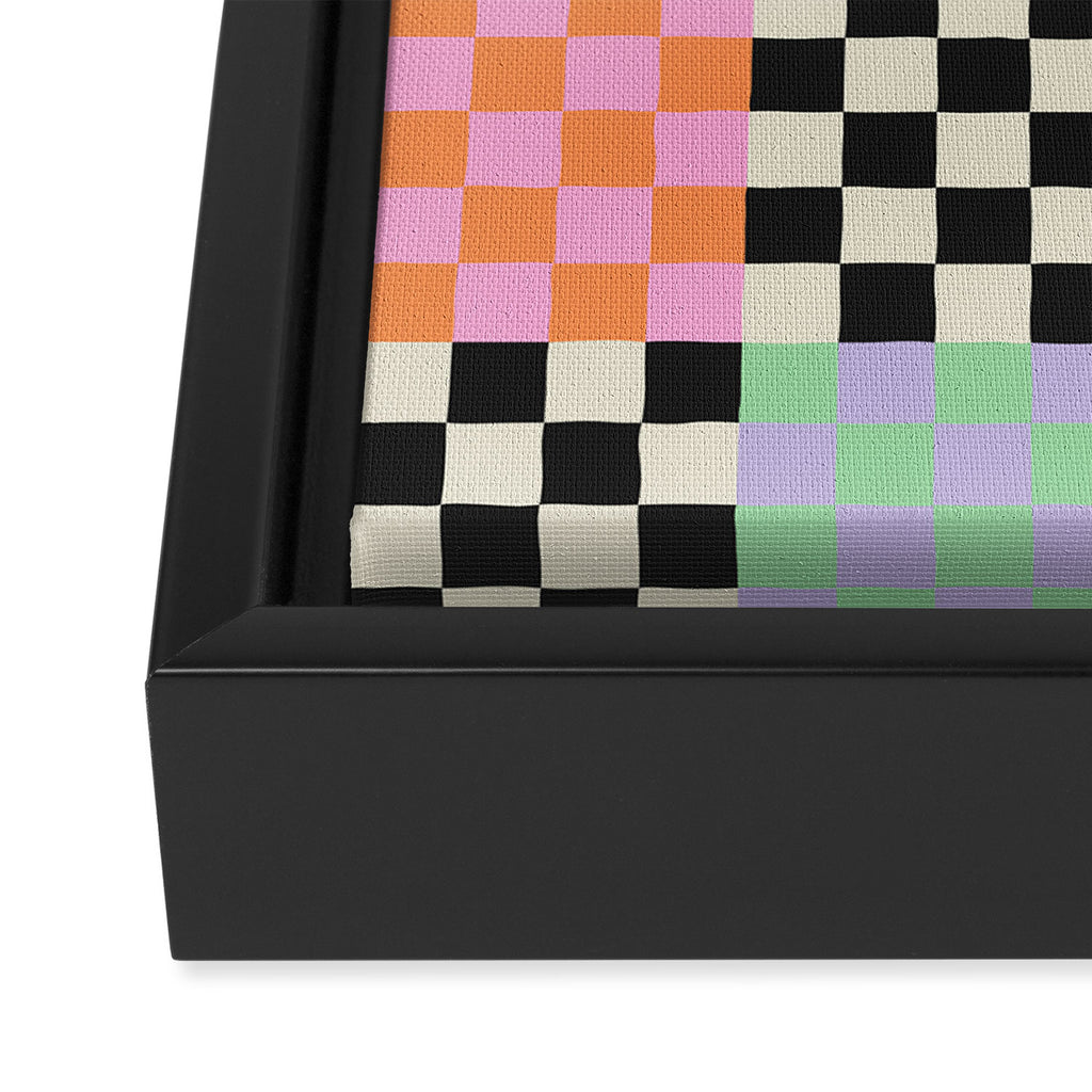 Colorful retro checkered patchwork pattern Framed Canvas Print Gallery Image 3