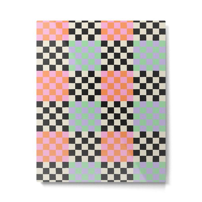 Colorful retro checkered patchwork pattern Metal Print Gallery Image 1