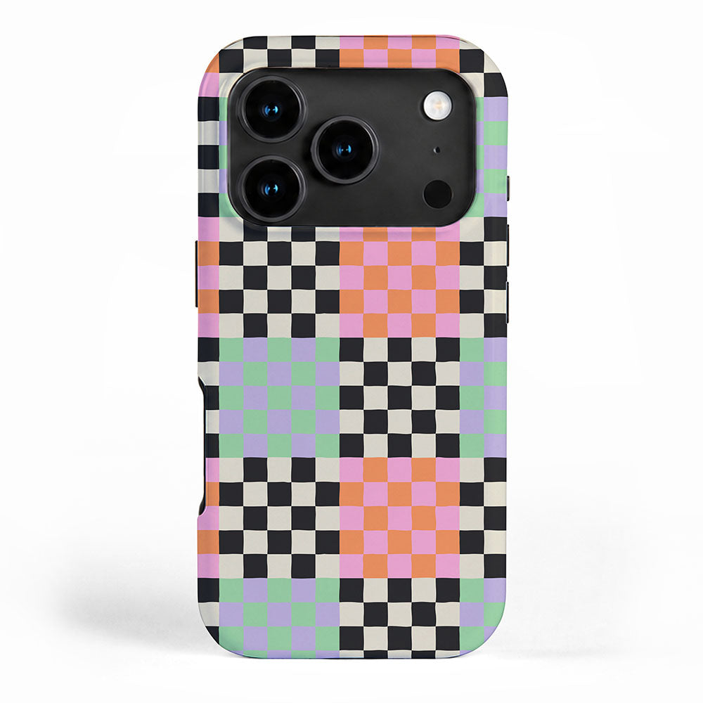 Colorful retro checkered patchwork pattern iPhone Case Gallery Image 1