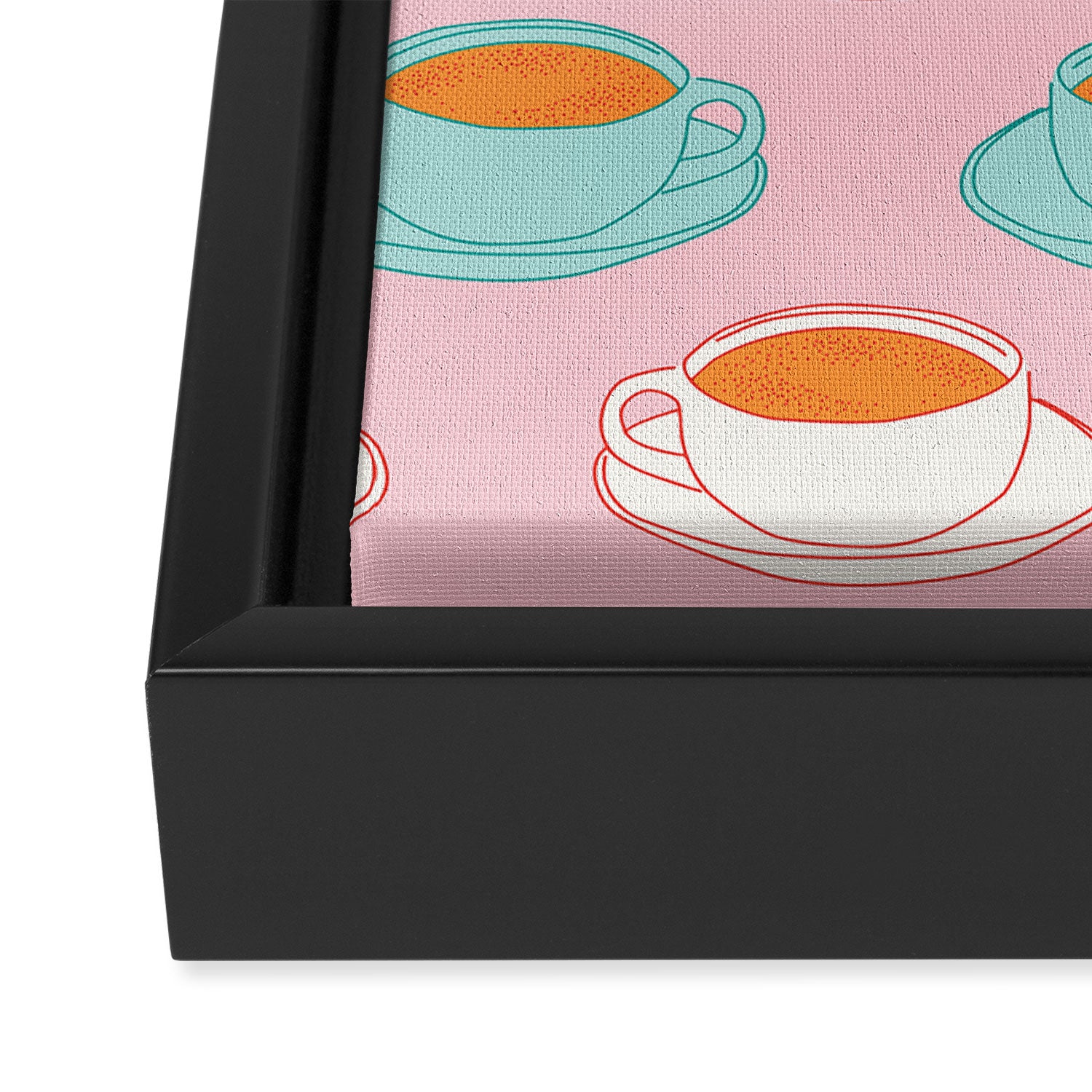 Colorful retro coffee cup art pattern Framed Canvas Print Gallery Image 3