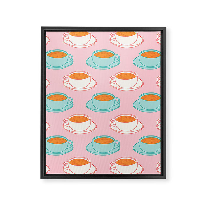 Colorful retro coffee cup art pattern Framed Canvas Print Gallery Image 1