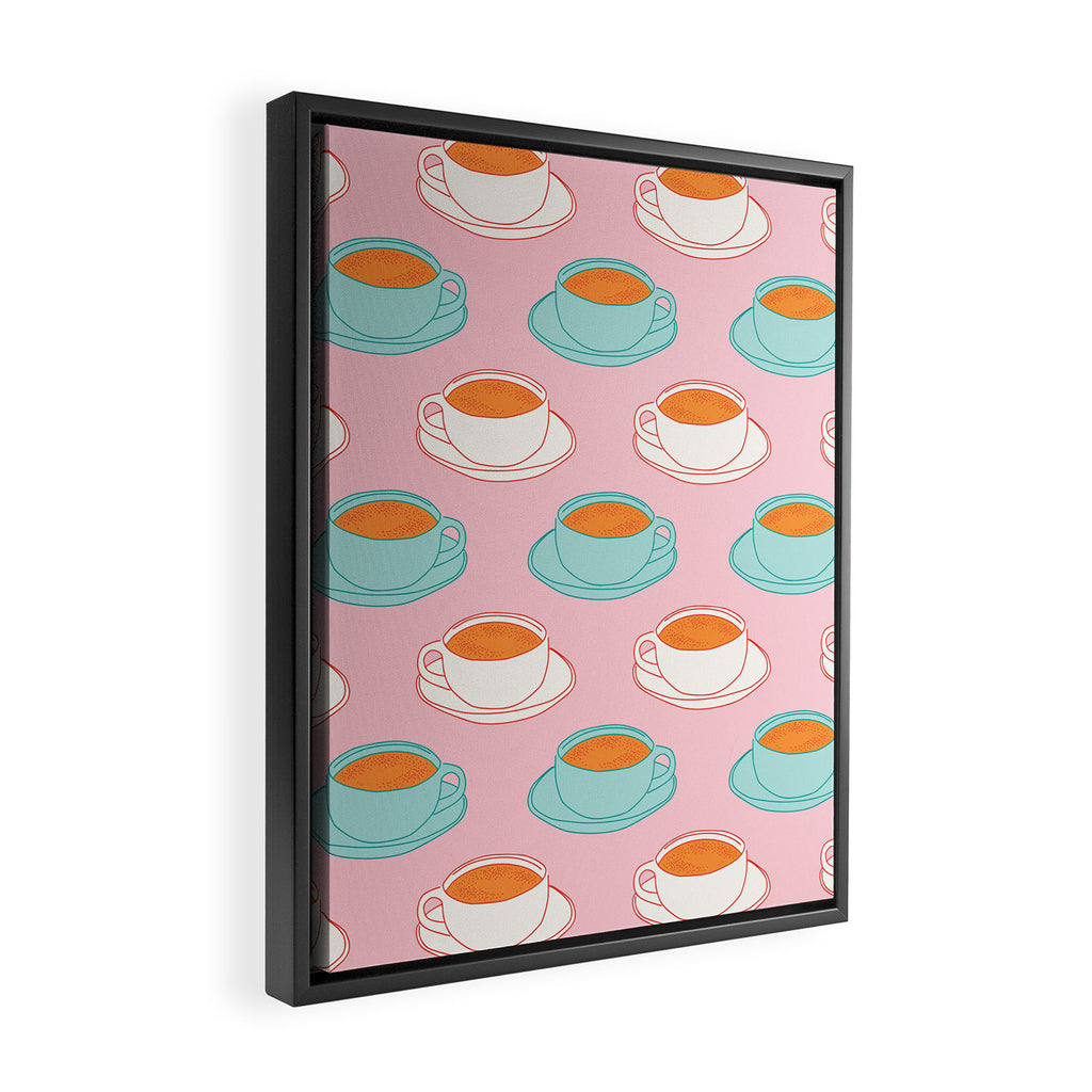 Colorful retro coffee cup art pattern Framed Canvas Print Gallery Image 2
