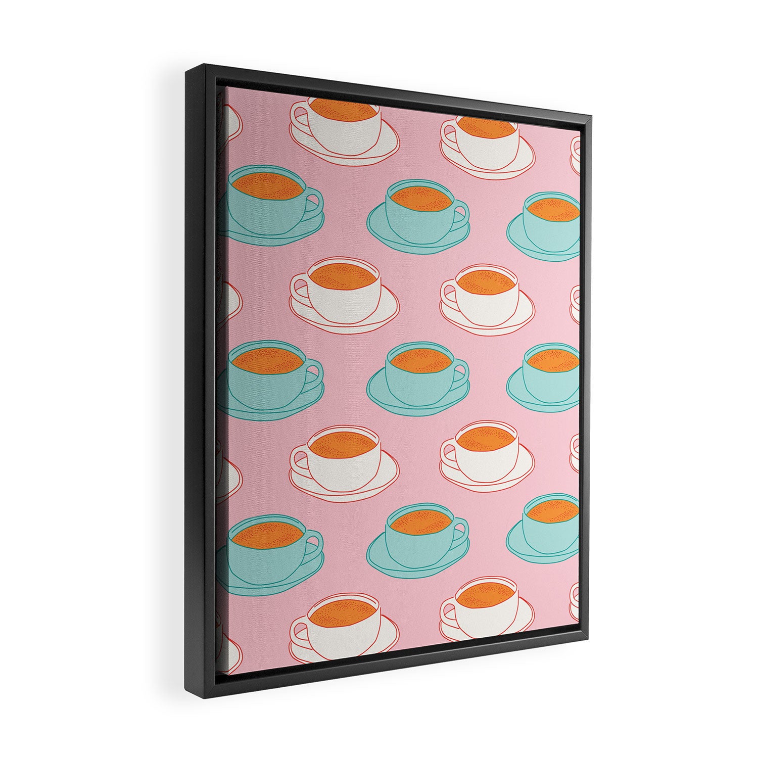 Colorful retro coffee cup art pattern Framed Canvas Print Gallery Image 2