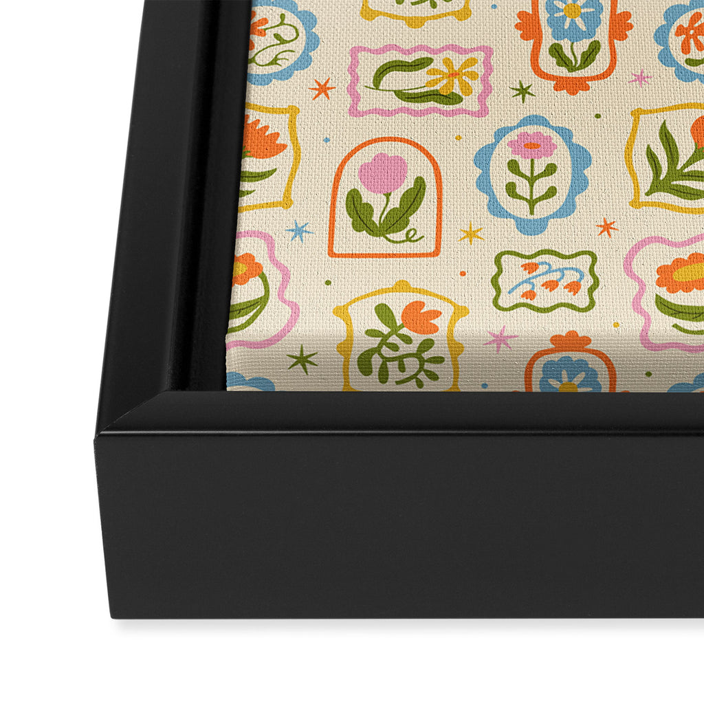 Colorful retro flower art frame art pattern Framed Canvas Print Gallery Image 3