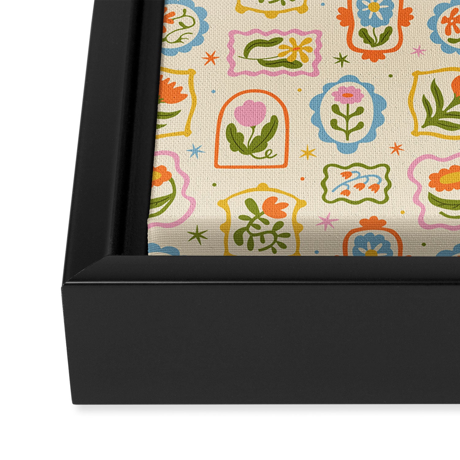 Colorful retro flower art frame art pattern Framed Canvas Print Gallery Image 3