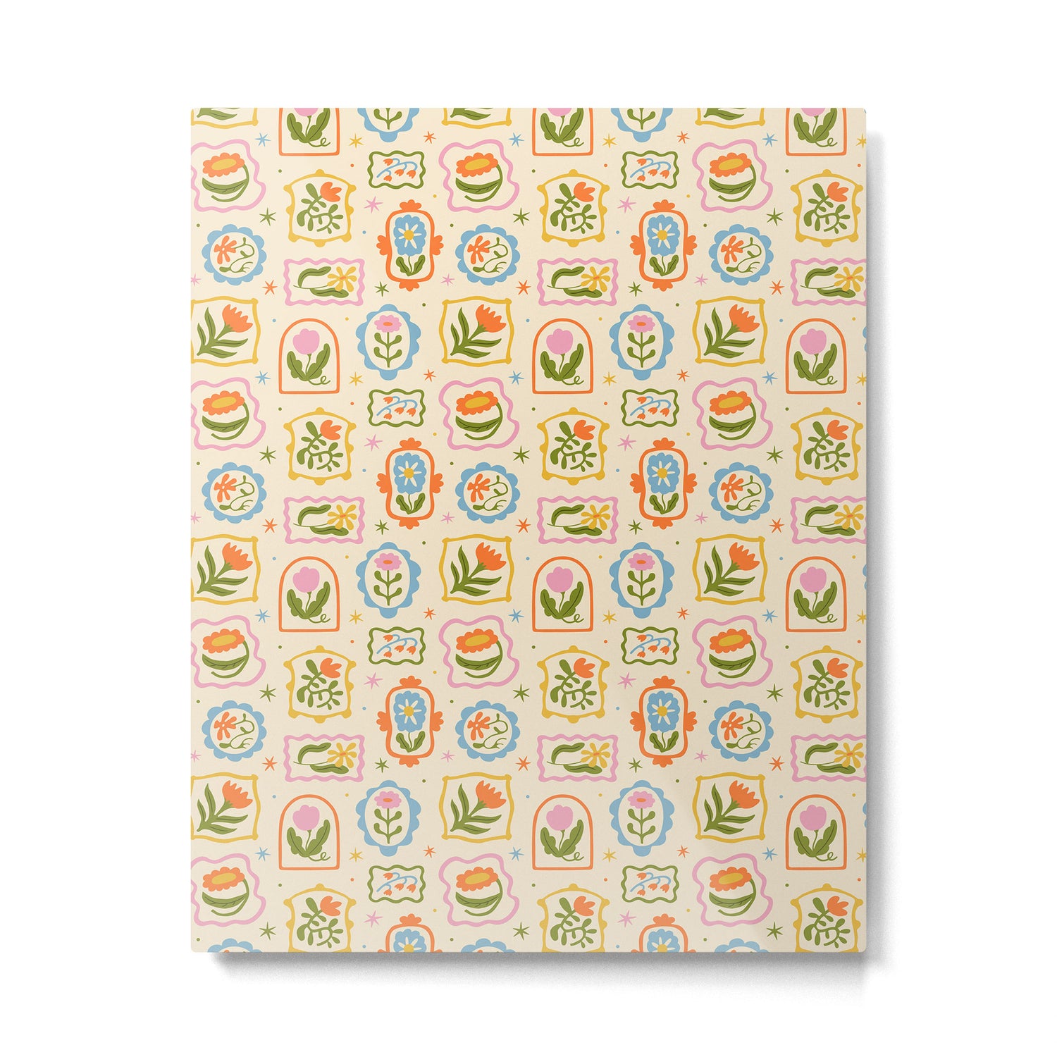 Colorful retro flower art frame art pattern Metal Print Gallery Image 4