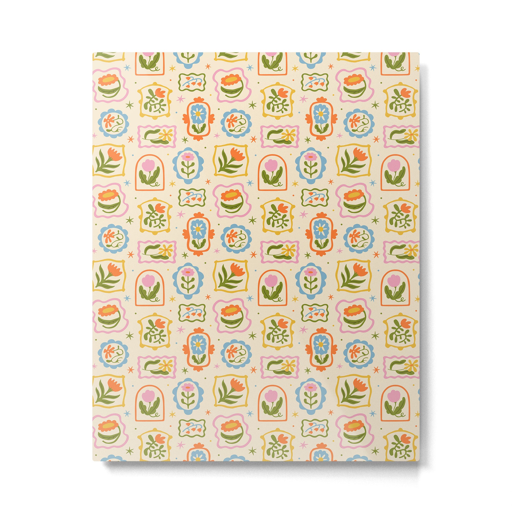 Colorful retro flower art frame art pattern Metal Print Gallery Image 4
