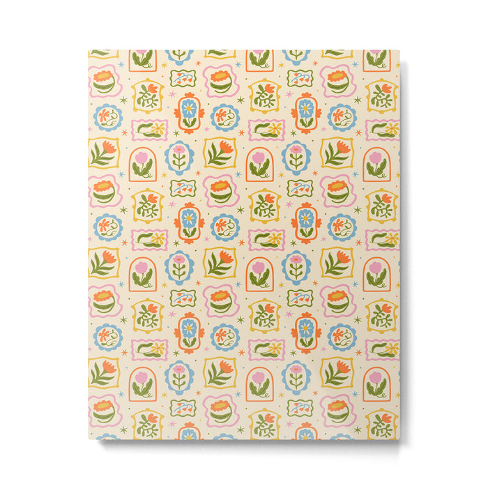 Colorful retro flower art frame art pattern Metal Print Gallery Image 1