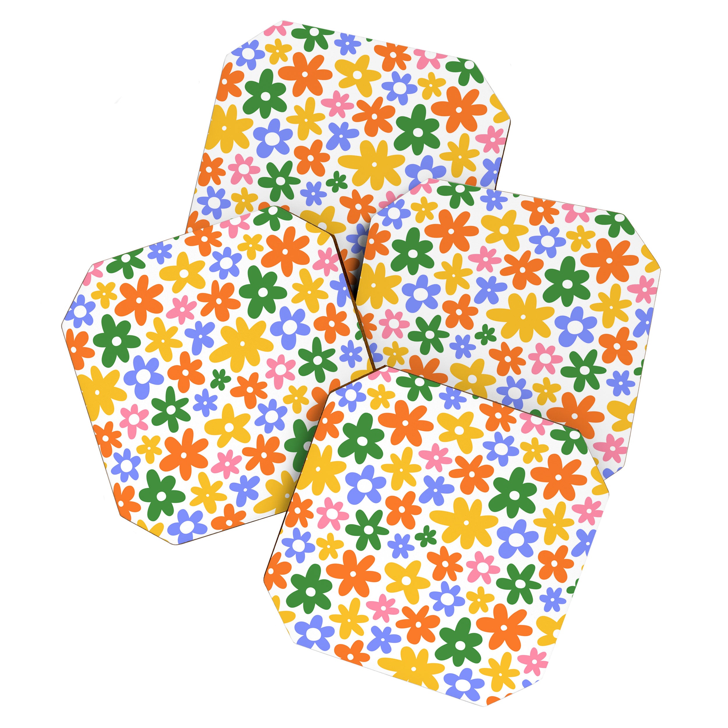 Colorful retro flower art pattern Coaster Gallery Image 1