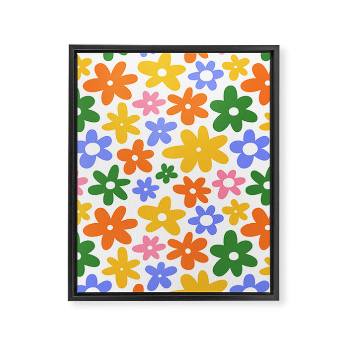 Colorful retro flower art pattern Framed Canvas Print Gallery Image 1