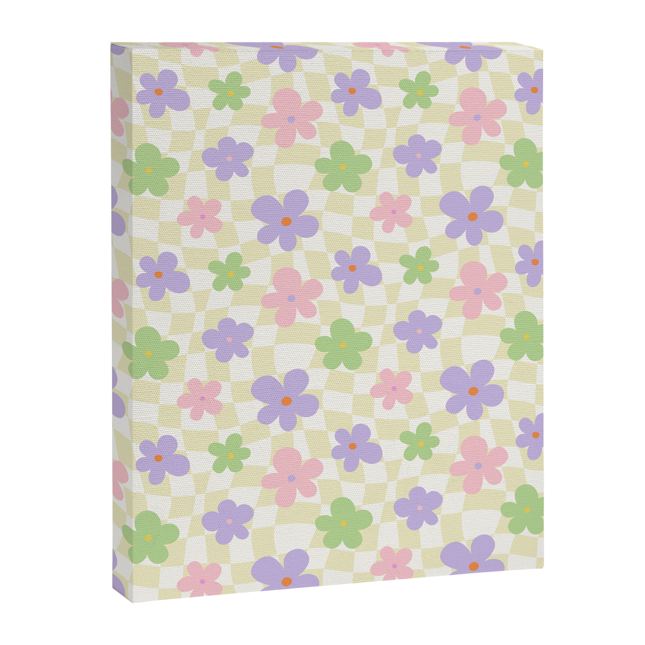 Colorful retro flower checkered pattern Canvas Print Gallery Image 8