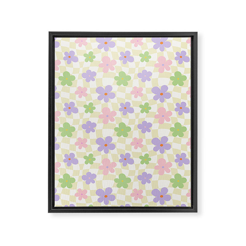 Colorful retro flower checkered pattern Framed Canvas Print Gallery Image 8