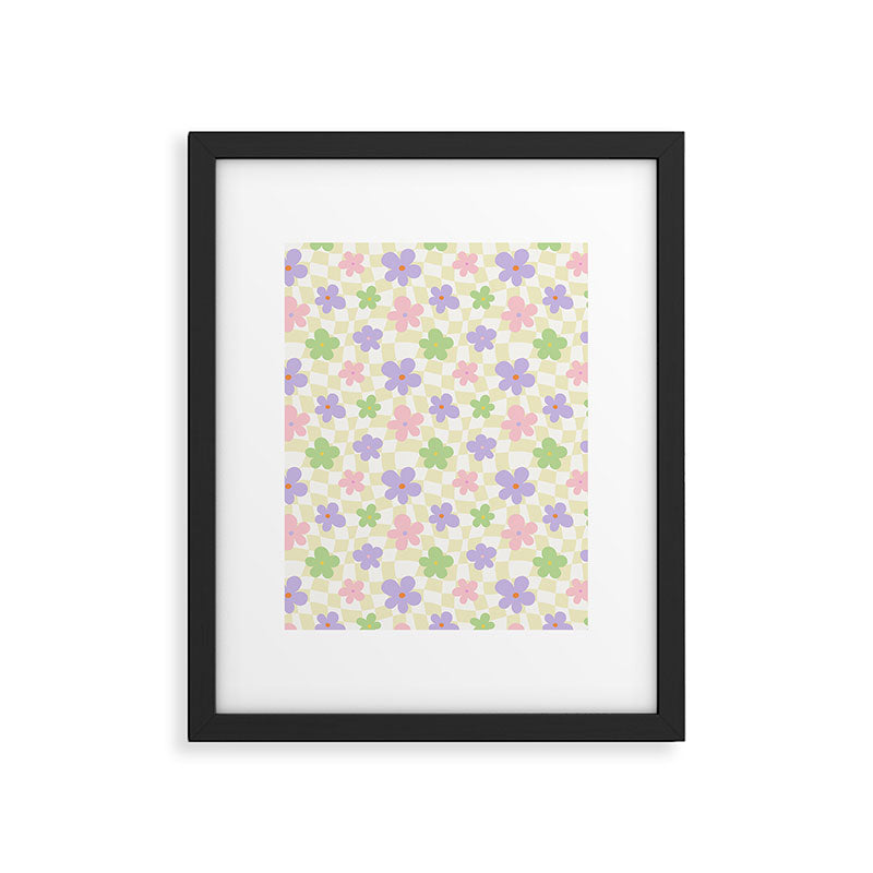 Colorful retro flower checkered pattern Framed Art Print Gallery Image 6